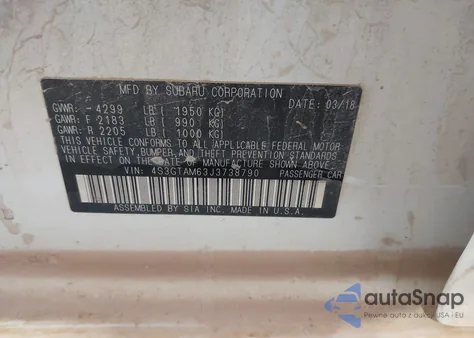 2018 Subaru Impreza 2.0I Sport из США, поврежденный, VIN 4S3GTAM63J3738790